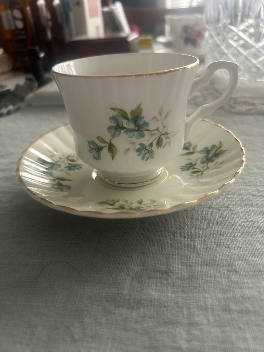 Royal Stafford Bone China White and Gold Floral Teacup and Saucer